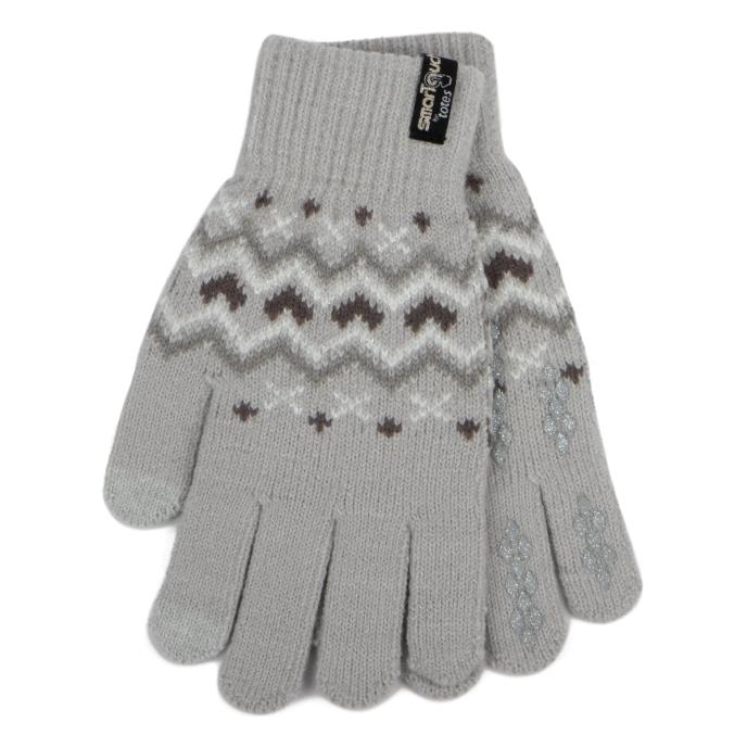 totes Ladies Stretch Knitted SmarTouch Gloves Grey Fair Isle Extra Image 2
